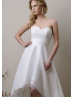 Ivory Lace Organza Hi Low Beaded Prom Dress